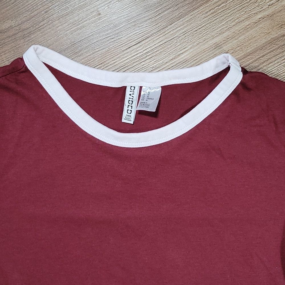 💜H&M Divided Maroon &White Cropped Short Sleeve Top Medium - Picture 4 of 9